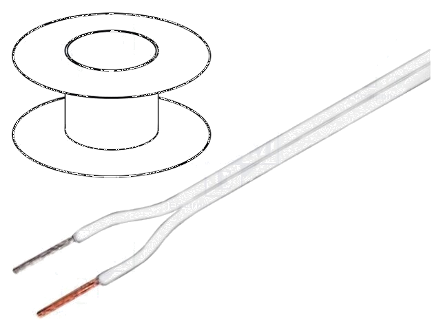 Leiding: voor luidsprekers; 2x0,35mm2; koord; OFC; wit; PVC; 49VAC Leiding: voor luidsprekers; 2x0,35mm2; koord; OFC; wit; PVC; 49VAC